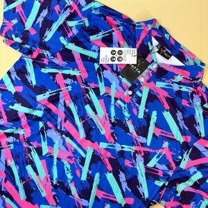 Yatta Golf8-Track Polo Men XXL Blue Pink Abstract 90s Retro New PerformanceShirt